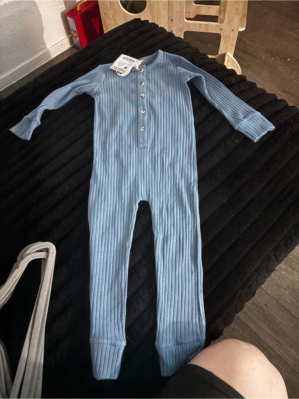 kate quinn Light Blue Ribbed One-Piece Footie